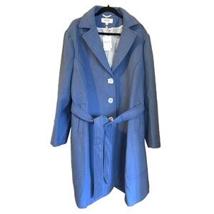 NEW Haute Edition Women's Walker Blue Belted 3 Button Wool Blend Peacoat Size 3X